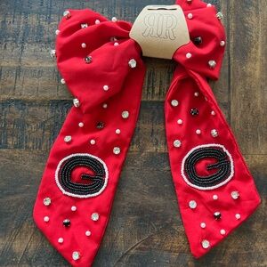 UGA Red Beaded Hair  Bow